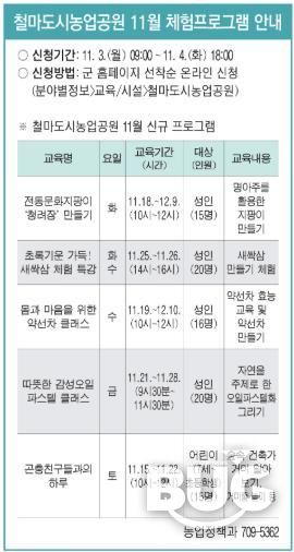 기장군 철마도시농업공원, 11월 체험프로그램 운영
